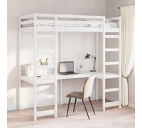Teenpull Solid Pine Loft Bed Frame 75 x 190 cm with Desk, Storage Space Saving, Slatted Base, Safety Rails and Ladder for Bedroom, Guest Room, Home Study, Indoor Use