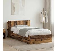 Teenpull Solid Wood Bed Frame with Storage, Aged Wood Finish, 80 x 200 cm Compatible Mattress, Headboard Cabinet and Built in Drawers for Bedroom Space Saving Organization