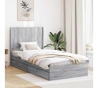 Teenpull Sonoma Gray Bed Frame with Integrated headboard, Storage compartments, Engineered Wood Structure, 82 x 193 x 100 cm, Interior Use, Space Saving Bedroom Support
