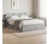 Teenpull Sonoma Gray Bed Frame with Storage, 160 x 200 cm, Wooden Structure, Fixed slats, Cabinet headboard, Support for Bedroom, Rest, Sleep, Under Bed Drawers, Space Saving