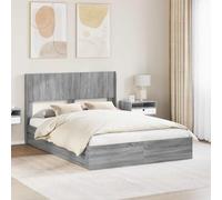 Teenpull Sonoma Gray Bed Frame with Storage and headboard, Wood Structure, slatted Base, 146.5 x 203 x 100 cm, 280 kg Capacity, Space Saving Bedroom Platform for Daily Sleep