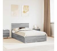 Teenpull Sonoma Gray Bed Frame with Storage Drawers, 120 x 200 cm, Wood Construction, slatted Support, headboard Included, Modern Bedroom Platform for Compact Homes and Organized Sleeping Space