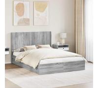 Teenpull Sonoma Gray Bed Frame with Storage headboard, 160 x 200 cm Mattress Compatibility, Wood-Based Structure, slatted Base, Indoor Bedroom Platform, 280 kg Load, Assembly Required
