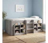 Teenpull Sonoma Gray Kids Loft Bed Frame, Wood Structure, 98.5 x 200 cm Compatible Mattress, Under Bed Storage, Integrated Ladder, Indoor Bedroom Space Saving Design