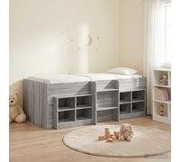 Teenpull Sonoma Gray Loft Bed Frame with Storage Cabinet and Shelf, Wooden Bedroom Structure for 100 x 200 cm Mattress, slatted Base, Ladder, Space Saving Interior Use