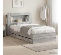 Teenpull Sonoma Gray Storage Bed Frame, 75 x 190 cm Mattress Size, Engineered Wood Structure, Fixed Slat Platform, Integrated Drawers, headboard, Space Saving Bedroom Solution for Indoor Use