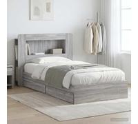 Teenpull Sonoma Gray Storage Bed Frame, 75 x 190 cm Mattress Size, Wooden Slat Base, Integrated Drawer Storage, headboard Cabinet, Space Saving Bedroom Bed for Indoor Use