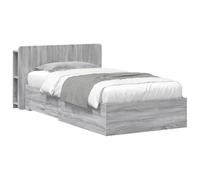 Teenpull Sonoma Gray Storage Bed Frame for 75 x 190 cm Mattress, Wood Composite Structure, headboard, Built in Shelving, Bedroom Use, Space Saving Design for One Sleeper, 140 kg Support