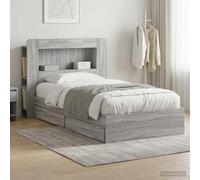 Teenpull Sonoma Gray Storage Bed Frame with headboard, 90 x 200 cm, Wooden Slat Base, Integrated Drawer, Space-Saving Platform Bed for Bedroom, Adult Single Sleep Support