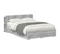 Teenpull Sonoma Gray Storage Bed Frame with Headboard for 160 x 200 cm Mattress, Wooden Structure, Drawer and Shelf Storage, Space Saving Platform Base for Bedroom Sleep and Home Use