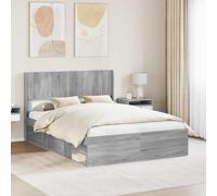 Teenpull Sonoma Gray Storage Bed Frame with headboard, Wood Construction, slatted Base, Fits 160 x 200 cm Mattress, Bedroom Platform Bed with Built in compartments, Indoor Use, Easy Assembly