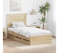 Teenpull Sonoma Oak Bed Frame 100 x 200 cm Engineered Wood Platform Bed with Integrated headboard, 6 Hidden Drawers, Slat Base, Indoor Bedroom Storage and Support