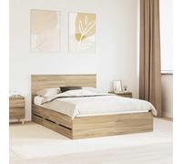 Teenpull Sonoma Oak Bed Frame, 140 x 200 cm Engineered Wood, slatted Base, 6 Hidden Drawers, headboard, Interior Use, 200 kg Support, Bedroom Storage, Easy Assembly