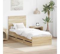 Teenpull Sonoma Oak Bed Frame 75 x 190 cm Engineered Wood Base with slats and 6 Hidden Drawers, headboard, Indoor Bedroom Use, Space Saving Storage for restful Sleep