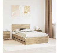 Teenpull Sonoma Oak Bed Frame with Drawer, 120 x 190 cm Mattress Size, Engineered Wood Structure, Adjustable headboard, slatted Support, Storage Solution for Bedroom