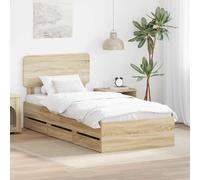 Teenpull Sonoma Oak Bed Frame with Drawer, Single 75 x 190 cm, Engineered Wood Structure, Adjustable headboard, slatted Support, Hidden Storage, Indoor Bedroom Use, Easy Assembly