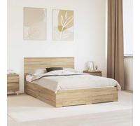Teenpull Sonoma Oak Bed Frame with Headboard, 140 x 190 cm, Engineered Wood, slatted Base, Storage Drawer, Easy-Clean Finish, for Two People, Modern Bedroom Use and Space Saving Support