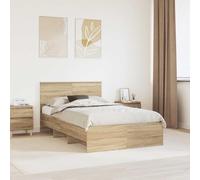 Teenpull Sonoma Oak Bed Frame with headboard, Engineered Wood, 120 x 123 cm, Indoor Use, Sturdy Support, Easy Clean, Modern Bedroom Base for Adult, Guest Room, 200 kg Load Capacity