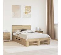 Teenpull Sonoma Oak Bed Frame with headboard, Engineered Wood, 120 x 200 cm, Modern Platform Base for Mattress Support, Indoor Bedroom Use, Easy Care, Assembly Required