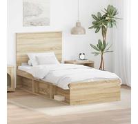 Teenpull Sonoma Oak Bed Frame with headboard for Single Mattress 90 x 200 cm, Wooden Slat Base, Modern Bedroom Platform for Adult and Guest Rooms, Durable Structure, Easy-Clean Finish