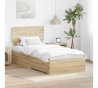Teenpull Sonoma Oak Bed Frame with headboard, Single 90 x 200 cm, Engineered Wood, slatted Base, Storage Drawer, Modern Bedroom Platform for Daily Rest and Easy Assembly