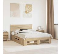 Teenpull Sonoma Oak Bed Frame with Integrated headboard, 140 x 200 cm, Engineered Wood Structure, Modern Bedroom Base for Adult, Guest, and Home interiors, Easy-Care Design