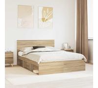 Teenpull Sonoma Oak Bed Frame with Solid Pine headboard, 150 x 200 cm King Size, slatted Base, Wooden Structure for Bedroom, Durable Support, Easy-Clean Finish for Modern Home Sleep
