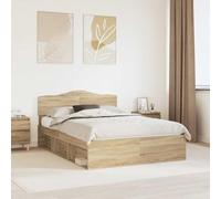 Teenpull Sonoma Oak Bed Frame with Solid Pine headboard for 150 x 200 cm King Mattress, slatted Platform Base, Durable Bedroom Support, Easy Assembly, Modern Style for Home or Guest Room