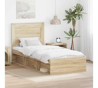 Teenpull Sonoma Oak Bed Frame with Solid Pine headboard, slatted Base, Storage Drawer, 78 x 200 x 100 cm, for Single Mattress, Easy Clean Finish, Bedroom and Guest Room Use