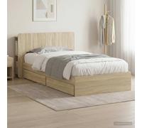 Teenpull Sonoma Oak Bed Frame with Storage, 90 x 190 cm, Wooden slats, Cabinet headboard, Drawer Storage, Platform Base, Sturdy Bedroom Bed for Home Use, Indoor Assembly, Space Saving Design
