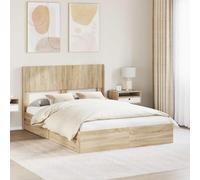 Teenpull Sonoma Oak Bed Frame with Storage and headboard, 140 x 200 cm Mattress Compatibility, slatted Platform, Wood Composite Build, Modern Bedroom Use, Indoor Assembly, Space Saving Support