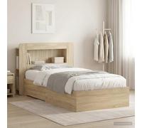 Teenpull Sonoma Oak Bed Frame with Storage, Single 90 x 190 cm, headboard Cabinet, Sturdy Wooden Structure, Bedroom Base, Platform Support, Space Saving Design for Indoor Use