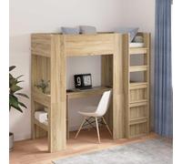 Teenpull Sonoma Oak Loft Bed Frame with Desk, Engineered Wood, 75 x 190 cm Single Mattress fit, Safety Rail, slatted Support, Shelves, Space Saving Design for Student Rooms and Compact bedrooms