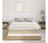Teenpull Sonoma Oak Storage Bed Frame 150 cm with 4 Drawers, Pine and Engineered Wood, King Size Support for Bedroom, Space Saving Platform Base for Adult Guest Home