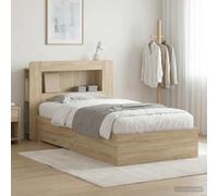 Teenpull Sonoma Oak Storage Bed Frame 80 x 200 cm, Bed Base with headboard Cabinet, Platform Sleep Support, Drawer Storage, Bedroom Space Saving Indoor Furniture for One Adult or Guest Use