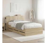 Teenpull Sonoma Oak Storage Bed Frame 80 x 200 cm, Wood Engineered Structure with Integrated Drawers, slatted Support Base, headboard Cabinet, Bedroom Space Saving Design