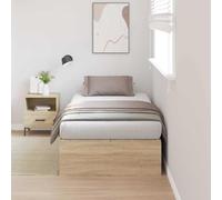 Teenpull Sonoma Oak Storage Bed Frame 90 x 200 cm, Plywood and Solid Pine, Hidden Compartment, hinged Door, for Guest Room, Adult Bedroom, Space Saving Support
