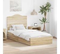 Teenpull Sonoma Oak Storage Bed Frame with headboard, 100 x 200 cm Single XL, Engineered Wood, slatted Base, Drawer, Space Saving Bedroom Solution for Adult and Guest Rooms