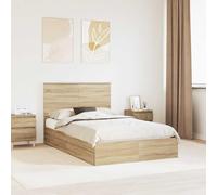 Teenpull Sonoma Oak Storage Bed Frame with headboard, 135 x 190 cm Double Size, slatted Platform, Engineered Wood, 2 Drawers, Easy Assembly, Bedroom Space Saving Storage for Home