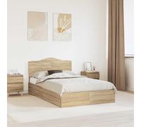 Teenpull Sonoma Oak Storage Bed Frame with headboard, 135 x 190 cm Mattress Size, Engineered Wood, slatted Base, Drawer Storage, Easy Assembly for Bedroom and Guest Room