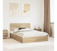 Teenpull Sonoma Oak Storage Bed Frame with headboard, 140 x 190 cm Double Size, Engineered Wood Base, slatted Support, Drawer Storage, Easy Assembly, Space Saving Bedroom Solution