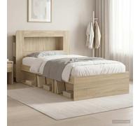 Teenpull Sonoma Oak Storage Bed Frame with headboard, 75 x 190 cm Mattress Support, Wooden slatted Base, 35 cm Height, Space Saving Platform for Bedroom, Indoor Use, Adult and Guest Room
