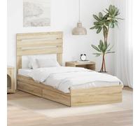 Teenpull Sonoma Oak Storage Bed Frame with headboard, Single 90 x 190 cm, Engineered Wood, slatted Base, Drawer Storage, Bedroom Space Saving Support for Adult Guest Room