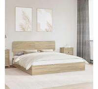 Teenpull Sonoma Oak Storage Bed Frame with headboard, Super King 180 x 200 cm, Engineered Wood Platform Base with Drawers, Bedroom Storage, slatted Support, Easy Assembly