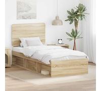 Teenpull Sonoma Pine Wood Bed Frame 100 x 200 cm, Single Size Platform Bed with slatted Base, headboard, Sturdy Support for Bedroom, Easy to Clean, 100 kg MAX Load