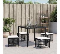 Teenpull Taburete de jardín con cojín, 4 unidades, color negro, 41 x 41 x 36 cm, polirratán, resistente a la intemperie, balcón, terraza, exterior, salón, compacto, ahorra espacio