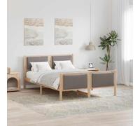 Teenpull Taupe Bed Frame with upholstered headboard 160 x 200 cm, Solid Pine Wood Platform Base, slatted Support, underbed Storage, Interior Bedroom Use, Modern Design, Easy Assembly