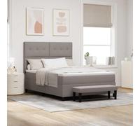 Teenpull Taupe Box Spring Bed 140 x 190 cm Fabric upholstered, Adjustable headboard, Wooden Structure, Mattress Included, Indoor Bedroom Support, Two Person Comfort and Space Saving Design