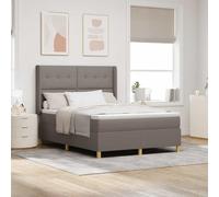 Teenpull Taupe Box Spring Bed with Adjustable headboard, 160 x 200 cm Fabric, Wooden Slat Base, Medium Firm Mattress, Golden Legs, Indoor Bedroom Use, Supports 280 kg for Two