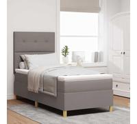 Teenpull Taupe Box Spring Bed with Headboard, 100 x 200 cm Fabric Upholstered Frame, Adjustable 2 Height Headboard, Pocket Spring Mattress, Wooden Base for Bedroom Support and Rest